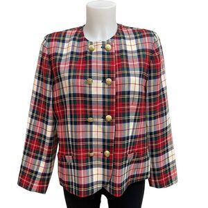 Pendleton Vintage 100% Wool Blazer Coat holiday plaid double breasted Sz 14